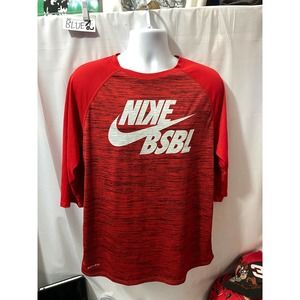 The Nike Tee Dri-Fit 3/4 Sleeve Mens Large Blue BSBL Baseball Swoosh T-Shirt